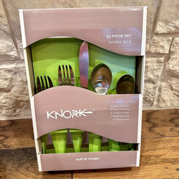 NWT Knork Matte 20-Piece Flatware Set, Silver Matte Finish - Picture 1 of 5
